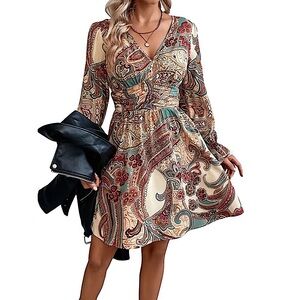 NWT Boho/Bohemian Style Paisley Long Sleeve Dress   Size XL